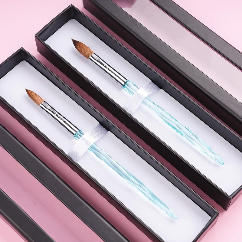 M ProK 100% Kolinsky Acrylic Nail Brush – Professional Nail Brush for Acrylic Application with Crystal Blue Handle – Handcrafted Salon Quality Tool (Size #16)