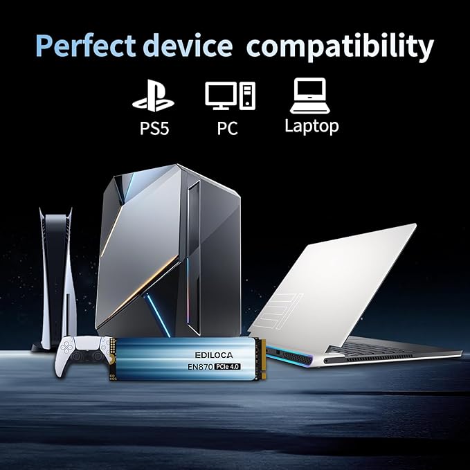 Ediloca 2TB SSD NVMe M.2 2280 PCIe Gen4 x4 Internal Solid State Drive - Up to 7400MB/s, 2TB SSD PS5 Dynamic SLC Cache, PS5 Compatible for Gaming PC Laptop(EN870)