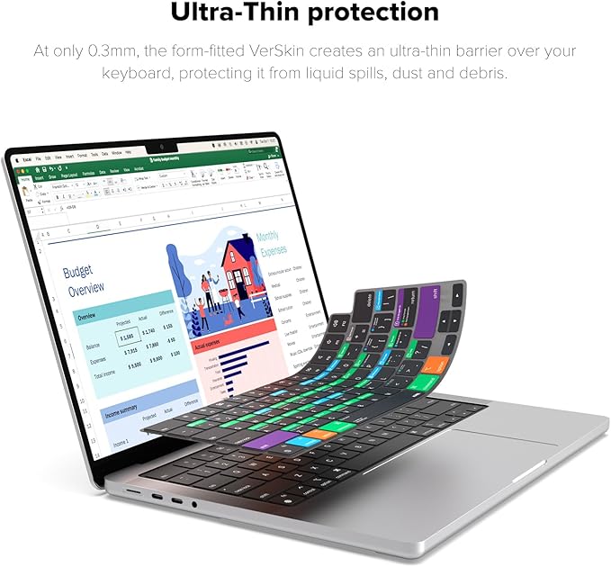 JCPal Microsoft Excel Shortcut Guide Keyboard Cover for Apple MacBook Pro 14 inch / 16 inch (M1–M5), MacBook Air 13 inch / 15 inch (M2–M5) and MacBook Neo (US–Layout)