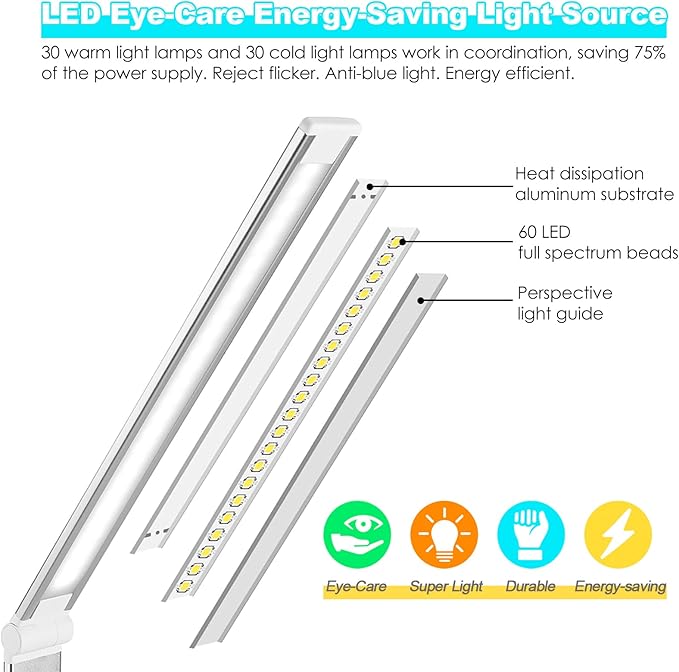 JOSTIC LED Desk Lamp with Wireless Charger, USB Charging Port, Desk Light with 10 Brightness, 5 Color Modes, Dimmable Eye Caring Reading Desk Lamps for Home Office, Touch Control, Auto Timer, White