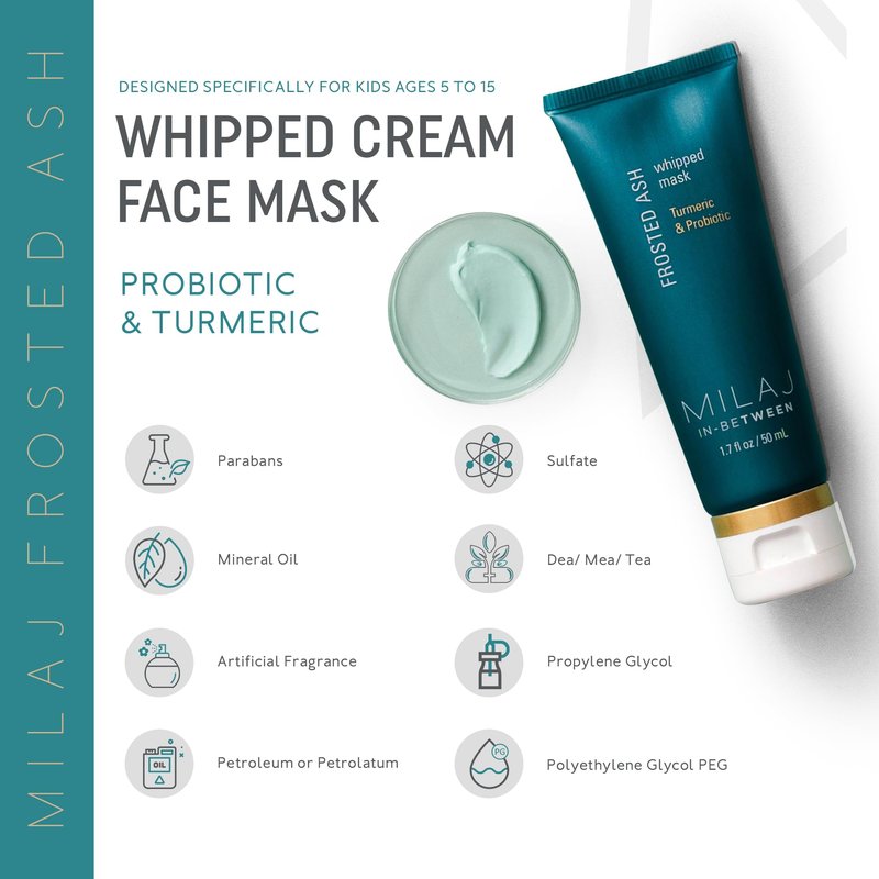 MILAJ Frosted Ash Probiotic & Turmeric Face Mask | Whipped Moisturizing Face Mask & Deep Pore Cleanser | Clean Skincare for Kids and Teens Ages 5-15
