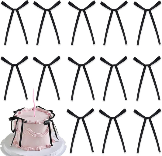 Skiennix 20 PCS Black Bow Cake Toppers - Elegant Birthday & Wedding Party Decorations
