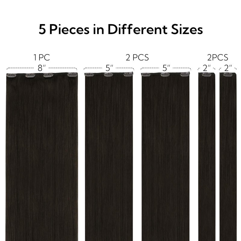 HOTBANANA Real Human Hair Clip in Hair Extensions, 5Pcs 70g 18 Inch Dark Brown Straight Remy Clip in Extensions