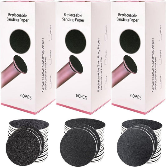 Self-Adhesive Foot File Replacement Pads - 180PCS Sandpaper Discs with 80/100/180 Grit for Smooth Feet
