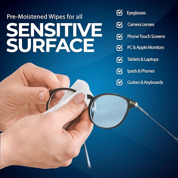 MED PRIDE Anti-Fog Lens and Screen Cleaning Wipes for Eyeglasses, Touch Screens, Premoistened, Anti-Static, Quick-Dry (200 200 Count (Pack of 1))