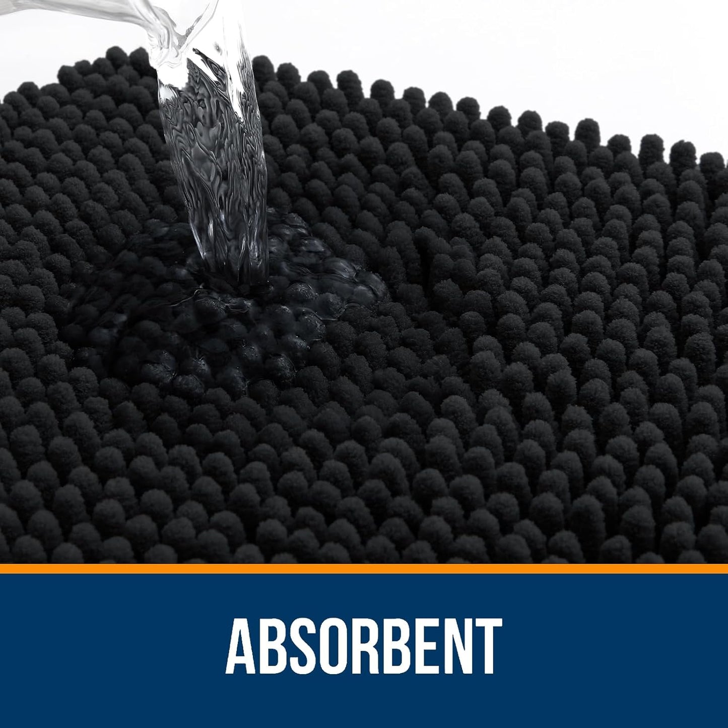 OLANLY Large Bathroom Rugs - Extra Soft Chenille Bath Mats | Quick-Dry, Machine Washable, Black 44x32