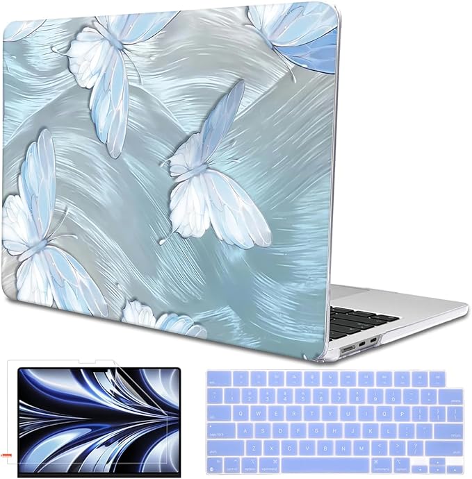 LCMOCICO for MacBook Air 13 inch Case M5 M4 M3 M2 Chip 2026 2025-2022 Release A3449 A3240 A3113 A2681, Scratch Resistant Hard Shell Protective Laptop Cover for Mabook Air 13.6 M5, Tin Foil Butterfly