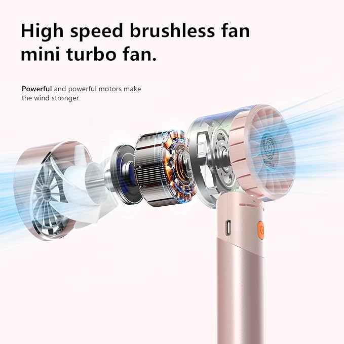 Guirble Handheld Fan,Portable Turbo Fan,Powerful Personal Fan(7000rpm High-Speed Motor,Battery Work 3-16 H),USB Rechargeable Mini Handheld Fan for Travel/Outdoor/Gift/Makeup (Rose Pink)