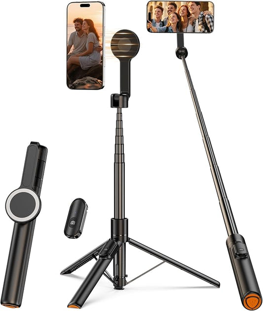 𝟐𝟎𝟐𝟓 𝐔𝐩𝐠𝐫𝐚𝐝𝐞𝐝 for Mag-Safe Tripod for iPhone,65”Extendable Strong Magnetic Selfie Stick for iPhone with Remote,Portable Cell Phone Tripod Stand for Vlogging Vacation Travel Essentials