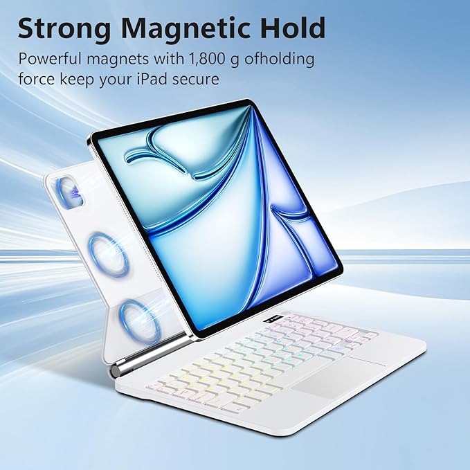 Keyboard Case for iPad Air 13 inch,iPad Pro 12.9 inch (3/4/5/6th Gen),Easy-Set Floating Cantilever Stand Magic Magnetic Backlit - Multi-Touch Trackpad Ke (Black) (White)