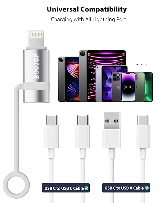 BOUTOP [MFi Certified] USB C to Lightning Adapter, Type C to Lightning Adapter Support 36W PD Fast Charging Compatible with iPhone iPad Silver
