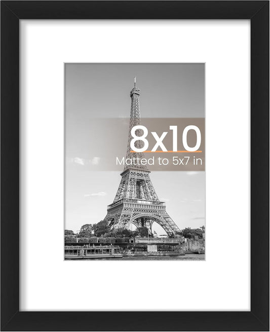 Upsimples 8x10 Picture Frame - Versatile Display for 5x7 with Mat or 8x10 Without Mat, Black