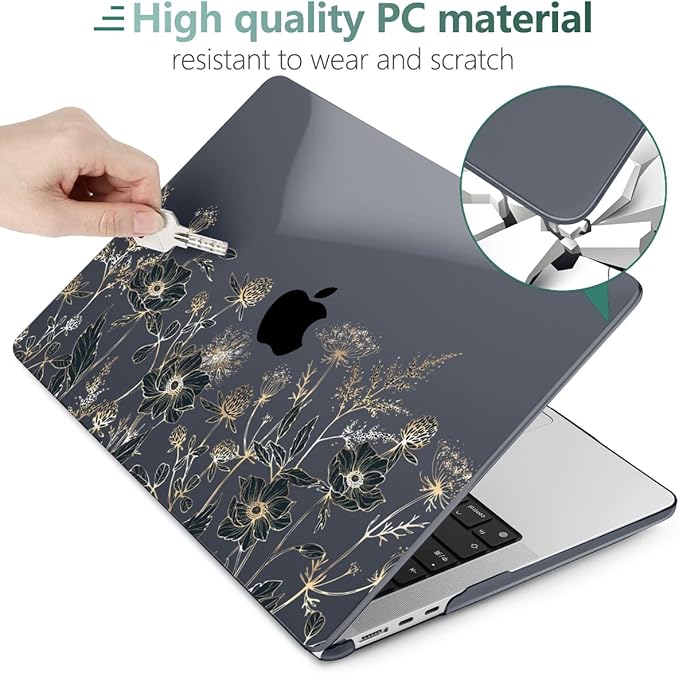 MEEgoodo Case for M5/M4/M3/M2 MacBook Air 13 inch Case 2026 2025 2024 2022, Fit Model A3449/A3240/A3113/A2681, Laptop Hard Shell Compatible with MacBook Air 13.6-inch, Golden Flowers & Herbs