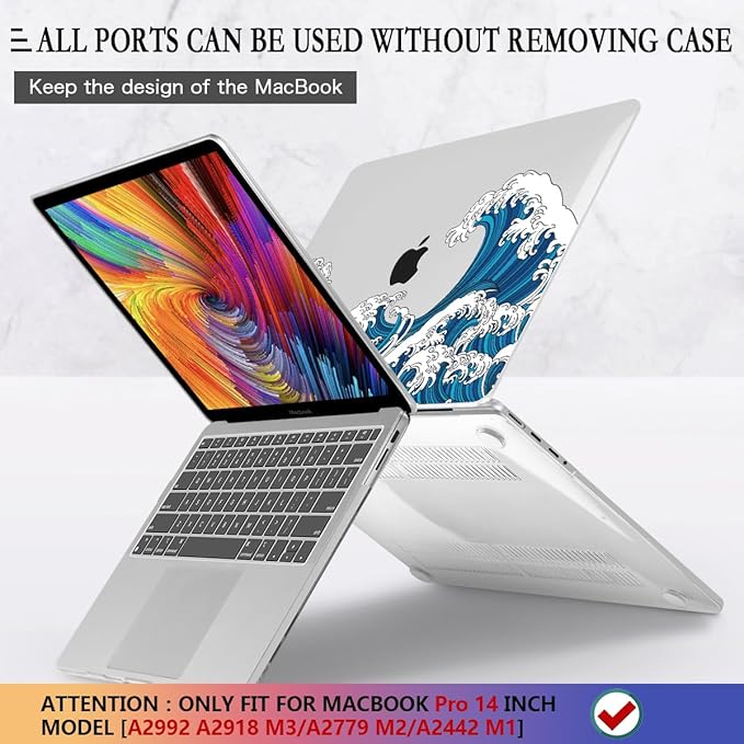 CISSOOK Ocean Case for MacBook Pro 14 inch 2021 2022 2023 2024 2025 2026 Release Model M1 M2 M3 M4 M5 Pro/Max Chip, Wave Hard Shell for Pro 14-inch with Touch ID