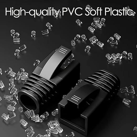 JODROAD 100Pack RJ45 Boot Cover, Cat5 Cat6 Cat6A Ethernet Network Cable Strain Relief Boot, Fits Overall Jacket Diameter 5.5-6.5MM Ethernet Cable (Hole Diameter: 6.5mm, Black)