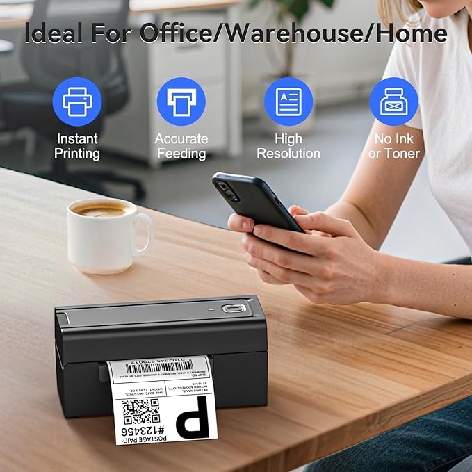 Hoorola Bluetooth Thermal Label Printer, Wireless 4x6 Shipping Label Printer for Small Business & Shipping Packages, Support iPhone, Android, Windows, macOS, Work for Amazon, Shopify, Etsy, USPS
