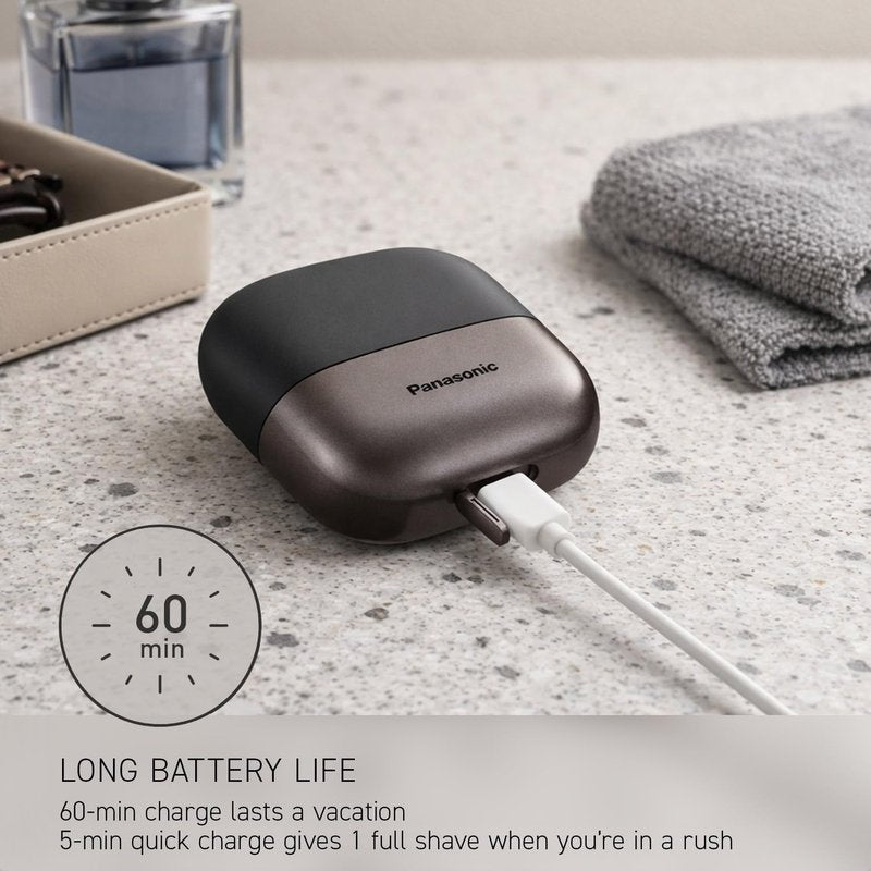 Panasonic Swipe Right Travel Shaver for Men, Portable Electric Razor for Men with USB-C Charging, 3-Blade Cutting System and Beard Sensor Technology, Wet/Dry Use, ES-CM3A-K
