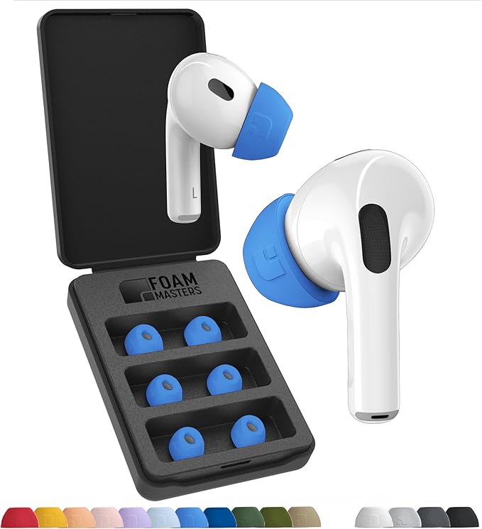Foam Masters Ultra-Premium Memory Foam Ear Tips for AirPods Pro 1st & 2nd Gen | 3 Pairs | New Ver. | Secure Fit | Super Comfort | Better Noise Cancel | Replacement Buds (Medium, Supercar Blue)