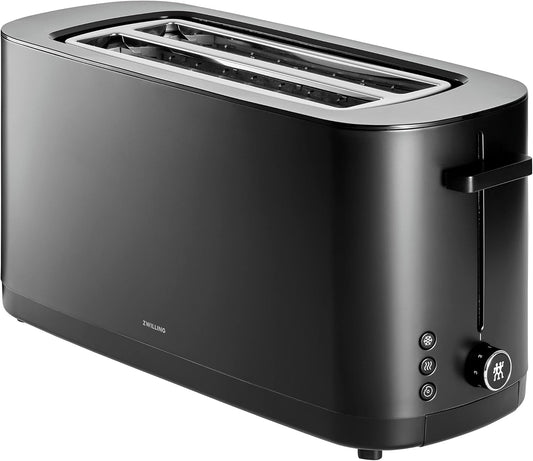 ZWILLING Enfinigy 4-Slice Long Slot Toaster - Extra Wide 1.5" Slots for Bagels & Toast | Sleek Black Finish