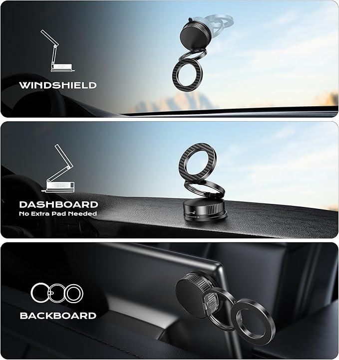Onechiprevo Latest Upgraded Suction Cup Phone Mount Nano Gel 360°Phone Stand Vacuum Magnetic Car Phone Holder for MagSafe Car Mount 110 LBS Car Accessories for iPhone 16/15/14/13/12 / Android