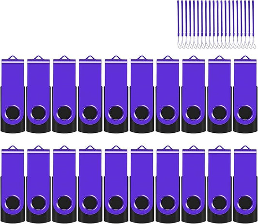 EASTBULL Flash Drive Bulk 8GB USB 20 Pack with Lanyards USB 2.0 Thumb Drive Bulk Memory Stick Swivel Pen Drive for Storage and Backup 8 GB 20 Pack, Purple
