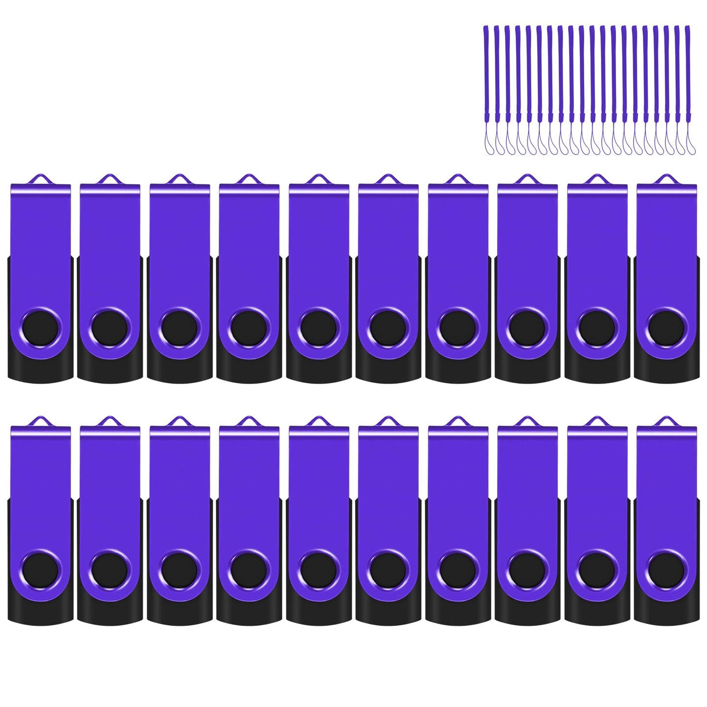 EASTBULL Flash Drive Bulk 8GB USB 20 Pack with Lanyards USB 2.0 Thumb Drive Bulk Memory Stick Swivel Pen Drive for Storage and Backup 8 GB 20 Pack, Purple