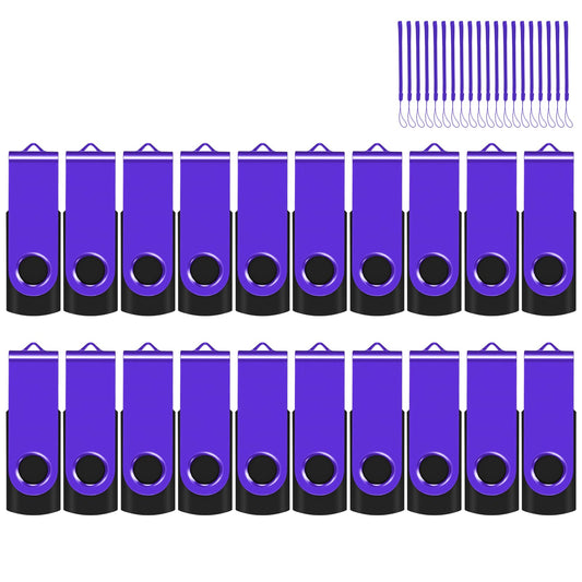 EASTBULL Flash Drive Bulk 8GB USB 20 Pack with Lanyards USB 2.0 Thumb Drive Bulk Memory Stick Swivel Pen Drive for Storage and Backup 8 GB 20 Pack, Purple
