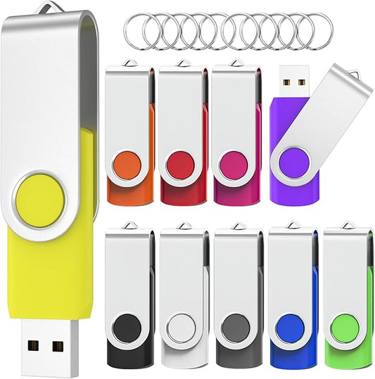 Wooolken Flash Drives 2GB 10 Pack, USB 2.0 Thumb Drives with Keychains Memory Stick USB Drive Pendrive for PC Laptop Computer (Mixcolors)