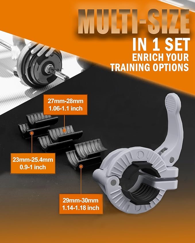 MAXRICH Barbell Clamp 1 inch Multiple Sizes & Adjustable Weight Clips for Barbell Quick Release Barbell Clips|Barbell Collar Bar Locks for Weight Lifting, Gray