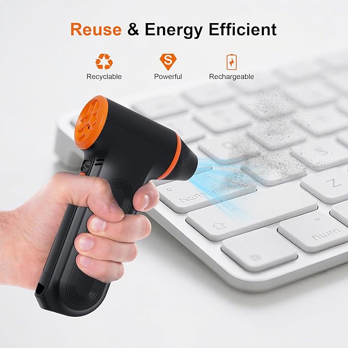 Compressed Air Duster-150000RPM Super Power Rechargeable Air Duster, 3-Gear Adjustable Mini Blower with Fast Charging, Electric Air Duster for Leaves,Computer, Keyboard, (Black)