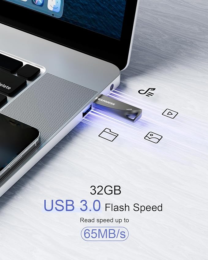 GARMESE 32GB USB 3.0 Flash Drive, 5-Pack Waterproof Metal USB Memory Stick, Slim Thumb Drive Portable Pen Drive with Keychain Hole Stylish Jump Drive for Computer/Car/Smart TV