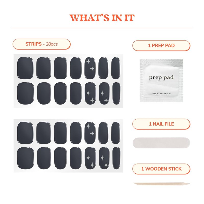 Semi Cured Gel Nail Strips - Easy Apply & Remove | Fall Gray Solid | 28 Strips, Prep Pads & Nail File Included
