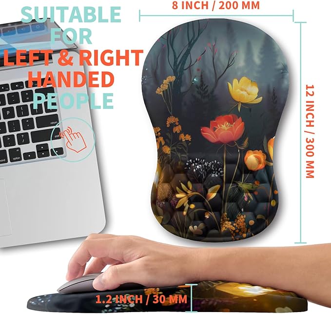 Kuosgm Ergonomic Mouse Pad Wrist Support with Memory Foam Massage Bulge, Carpal Tunnel Pain Relief Mousepad Wrist Rest for Mouse(12x8 inch, Midnight Forest)