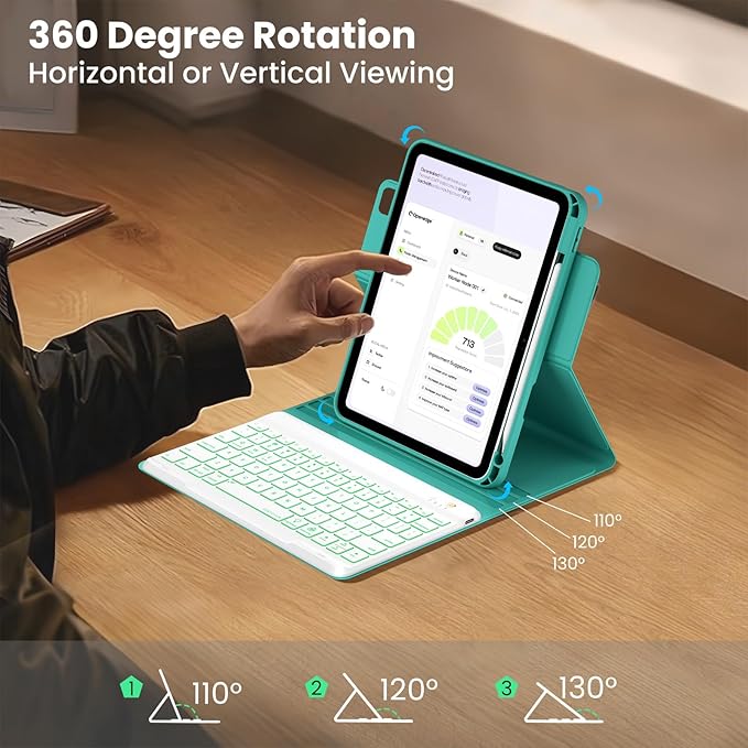 OPAKIT Magnetic Keyboard Case for iPad Air 11-inch (M2 2024) & Pro 11 1st/2nd/3rd/4th,360 Rotation Detachable & 7 Color Backlit BT Keyboard Cover for ipad Air 5th 4th Generation 10.9 inch(Teal)