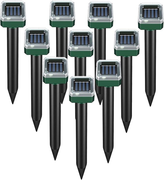 Pack of 10 Solar Mole Repellent Sonic Gopher Repellent Vole Chaser Mole Deterrent Sonic Spikes Repellent Ultrasonic Pest Control Outdoor Keep Moles Out of Yard Lawn