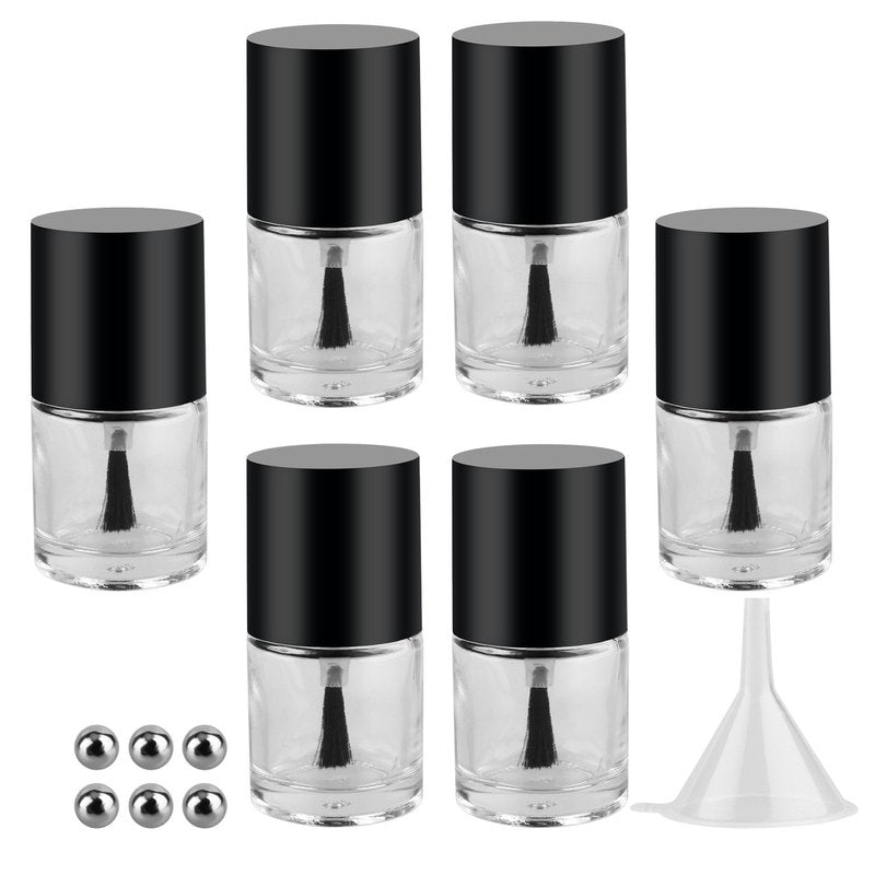 Empty Nail Polish Glass Bottles - 10ML 6PCS Set with Brush Cap, Funnel & Mixing Balls for Nail Art