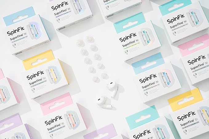 SpinFit SuperFine for AirPods Pro Gen 1 & 2 - S - Medical Grade Silicone Patented Replacement Ear Tips and Adapters for Supreme Comfort (one Pair)(Ear Tips Installed)