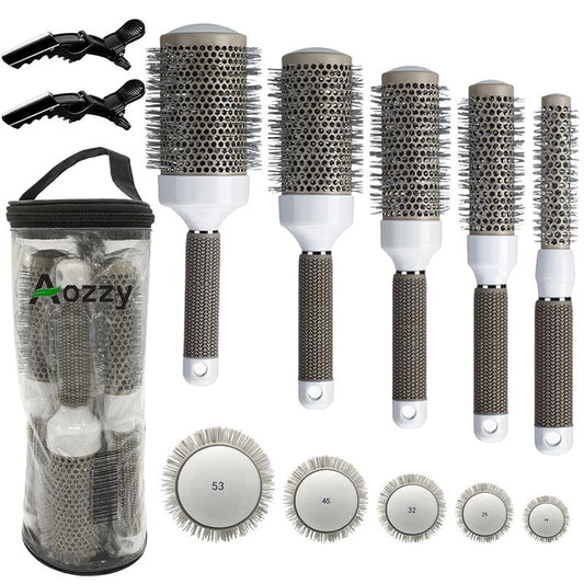 Round Brush Set for Blow Drying Curling, Professional Ceramic Ion Thermal Barrel Brush Leaves Hair Shiny Heat Styling Brush 5 Different Sizes Works Very Well with The Blow Dryer