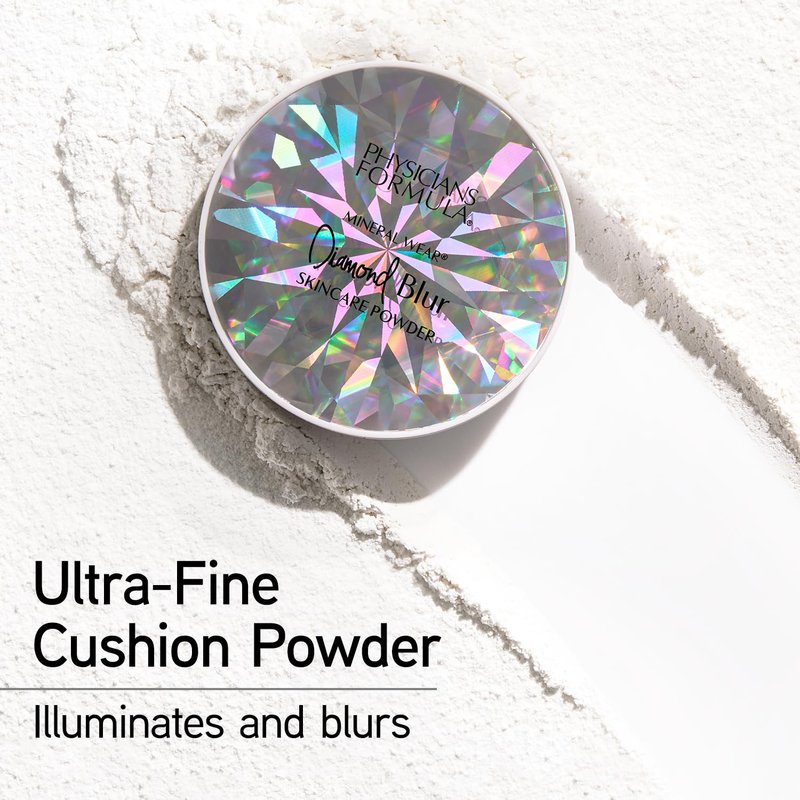 Physicians Formula Mineral Wear®Diamond Blur Skincare Cushion Powder, Blurring & Pore Diffusing Long Lasting Matte Finish Face Powder, Talc-Free- Translucent