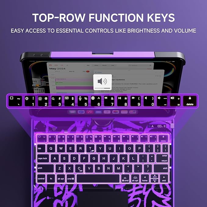 Transparent Case with Keyboard for iPad Air 13 Inch (M4/M3/M2, 2026/2025/2024), iPad Pro 12.9 (6/5/4/3 Gen),7-Color Backlit,Magic wireless Keyboard, 360°Rotating,with trackpad,Pencil Holder,Purple