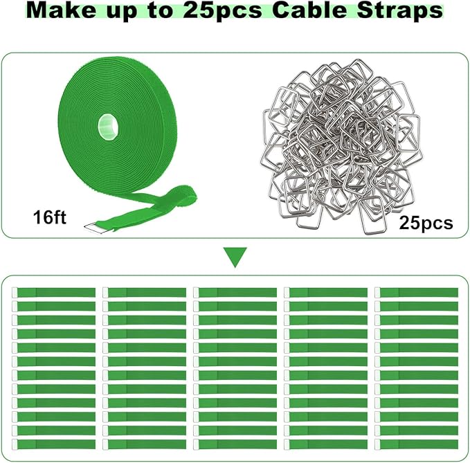 YMCRLUX 1"x16ft Hook and Loop Straps with 25 Metal Buckles, Adjustable Fastening Cable Straps, Cut-to-Length Cinch Strap, Reusable Nylon Securing Cord Ties for Organizer or Storage, 1 inch Wide,Green