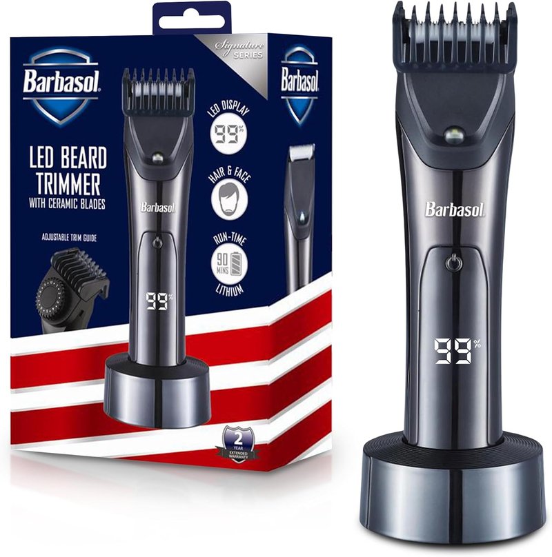Barbasol Hair and Beard Trimmer - Rechargeable with Hypoallergenic Blades | 10 Length Settings & LED Screen