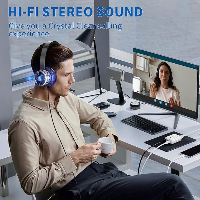 awatrue USB Headset with Microphone for PC, Computer Headset with Noise Canceling Microphone for PC Laptop, in Line Mute Controls, Wired Headset for Work from Home/Office/Call Center/Teams/Zoom