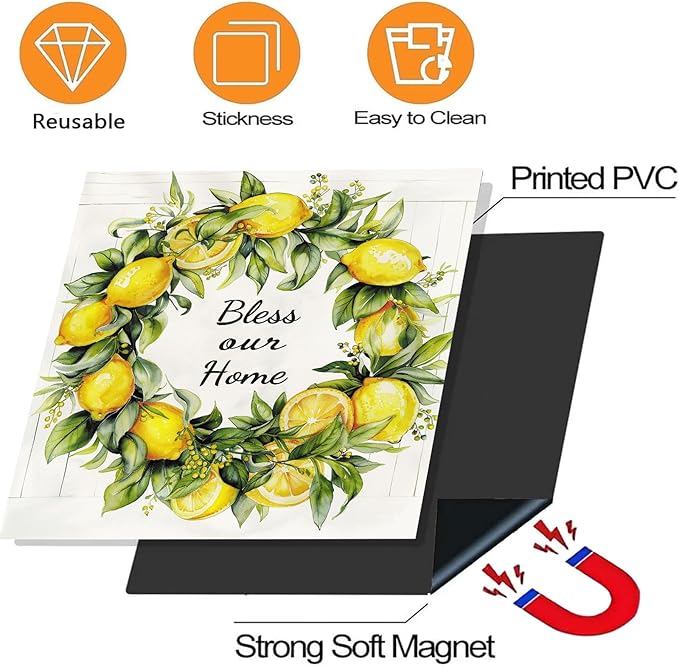 Generic Lemon Wreath Dishwasher Magnet Covers, Bless Our Home Fruits Painting Dishwasher Door Season Decorative Magnetic Stickers, 23x26 Floral Panel Decals for Kitchen Decor Refrigerator