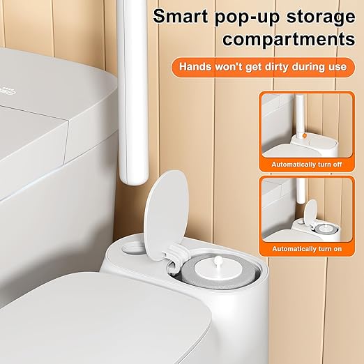 White Plastic Mini Trash Can, Toilet Cleaner Stick, Toilet Brush Holder, 36 Refills and 5 Rolls of Trash Bags, 2-Gallon Trash Can with Pop-Out Lid, Suitable for Bathrooms and Small Toilets.