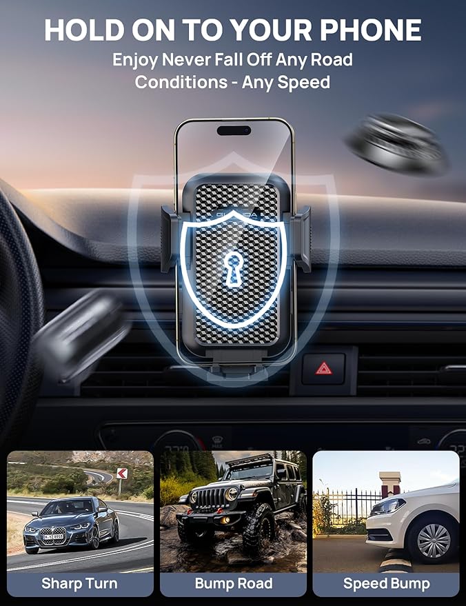 2026 Ultimate Car Phone Holder Mount (+Air Vent Clip) [Military Grade Stable], 360° Rotatable Suction Cup Car Phone Mount for Dashboard Windshield ,Truck Cradle Stand for iPhone 17 16 Pro Max Samsung