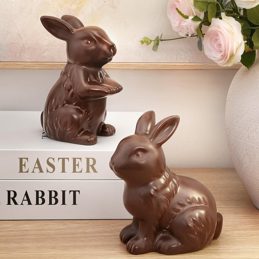 Zesua Easter Decorations | Set of 2 Elegant Ceramic Bunny Figurines for Spring Home Decor