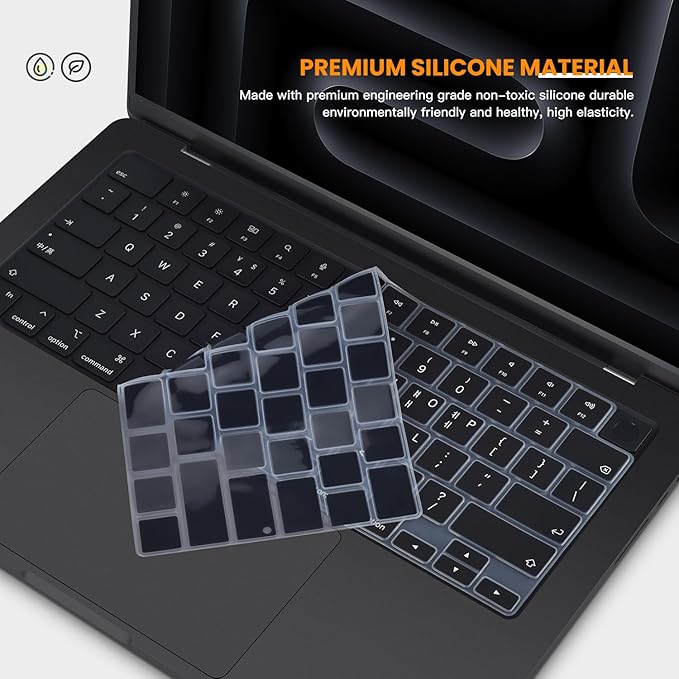 Korean Silicone Keyboard Cover Skin for 2026 2025 14.2 inch Apple MacBook Pro 14 A3426 A3427 A3434 A3112 A3401 A3185 A2992 A2918 A2442 / Pro 16 A3428 A3429 A3403 A3186 with M5-M1 Pro Max Chip - Black