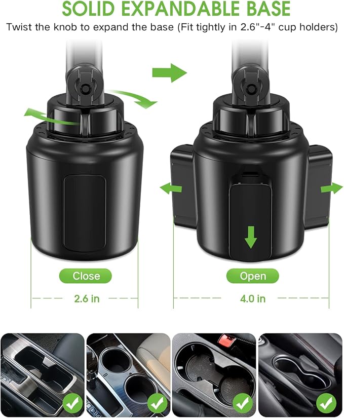 EOCAHO 2025 Upgraded Cup Phone Holder for Car, Universal No Shaking Cup Holder Phone Mount with Expandable Base for Car Truck, Adjustable Holders,Compatible with iPhone Samsung All Phones: 1 Pack