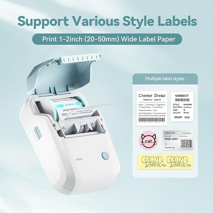 NIIMBOT B1 Label Maker Machine, Thermal Label Printer Easy to Use for Office, Home, Business, Came with 1 Roll White Label(Light Blue)